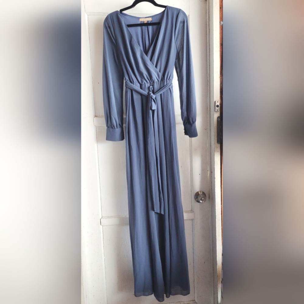 Long Blue Maternity Dress